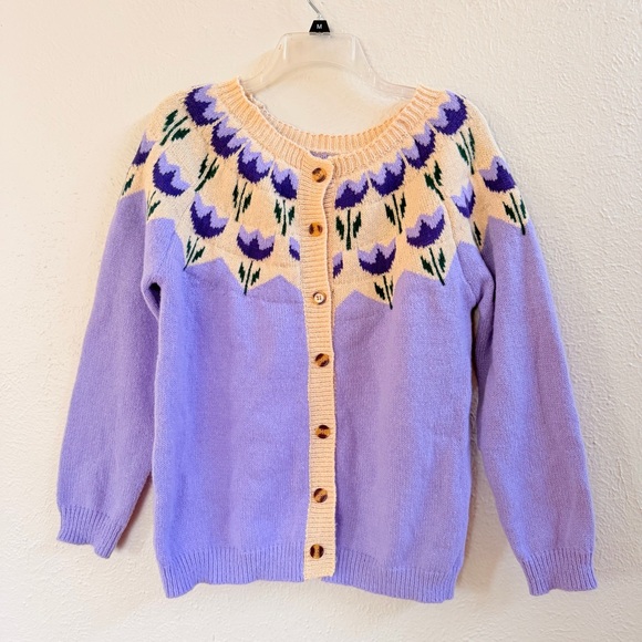 Sweaters - Lavendar cardigan with tulip neckline